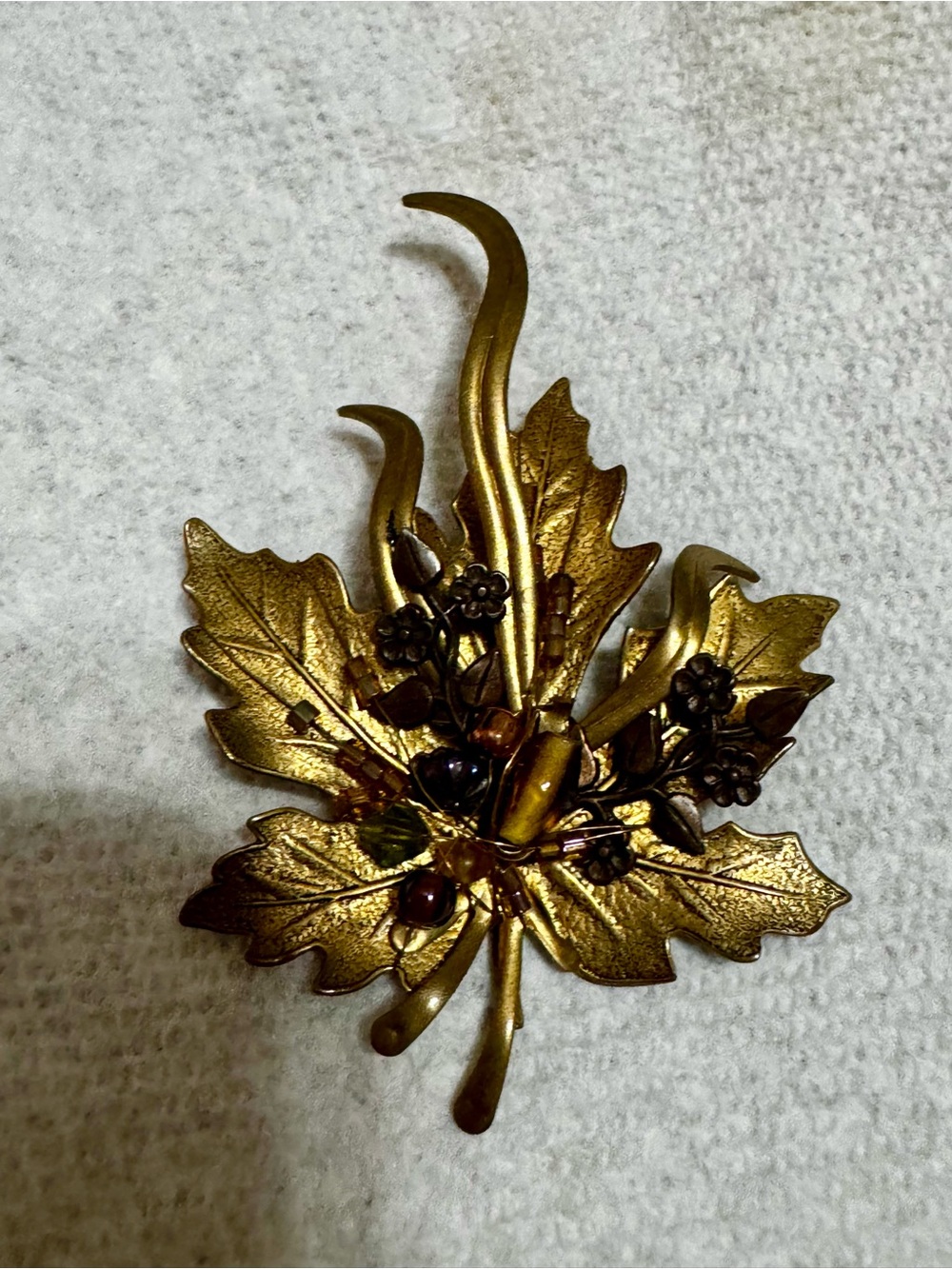 Vintage Carol Stimmel LTD. Mid Century Gold Leaf Floral Beaded Wire Brooch
